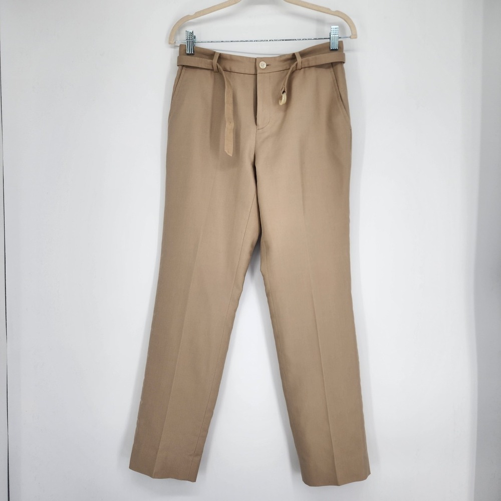 LRL Silk Blend Removable Belt Pants Size 2P Minimalist Designer Preppy Petite